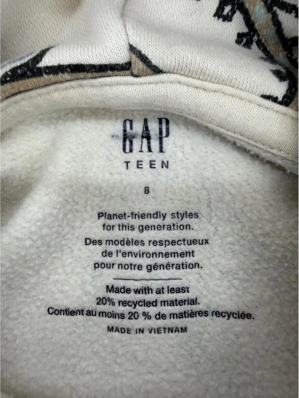 90s GAP‎ Hoodie Teen 8 Cream Paisley Vintage Streetwear